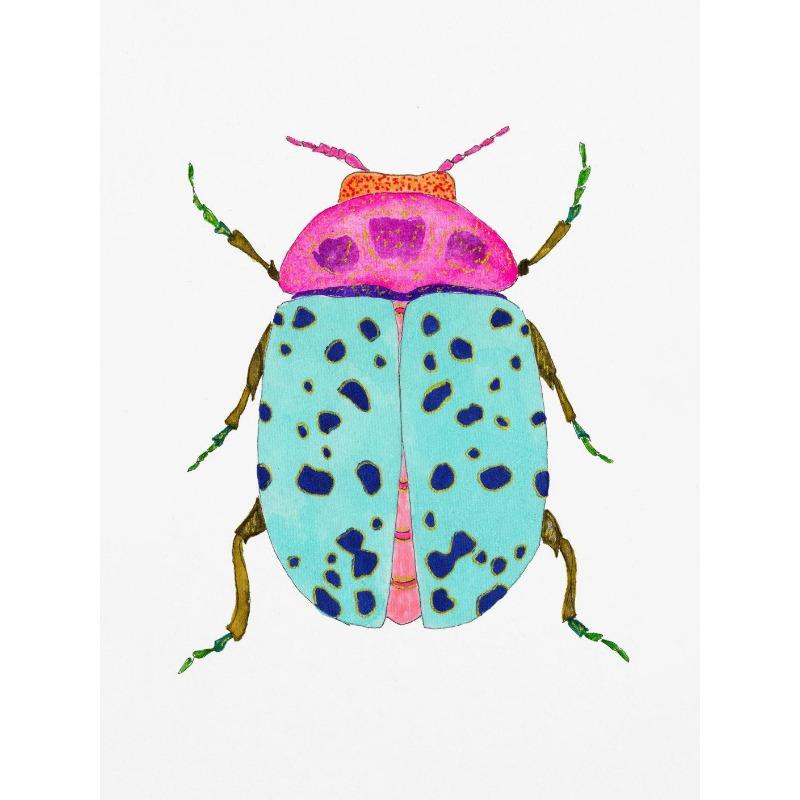 Aquarell Käfer Marienkäfer Poster Druck Buntes Insekt Leinwand Malerei Natur Wandkunst Bild Kinderzimmer Heimdekor