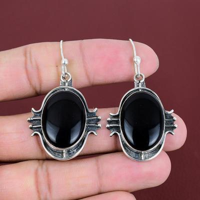 Boucles d'Oreilles Onyx Noir Argent Sterling 925 Boucle d'Oreille Dernier Design Boucle d'Oreille Fantastique Pierres Précieuses Onyx Noir Bijoux Cadeaux Pour Femmes Boucle d'Oreille Faite à la Main