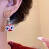 Cartoon Bow Lion Dance Earrings Year of Horse Awakened Lion Lion Dance Ear Studs Pearl Chinese Style Drop Earrings New Year Gift