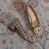 Xiaohongshu populární dámské lodičky francouzský retro kostkovaný H spona tisíc ptáků mřížka móda 2025 jaro nové jednoduché boty