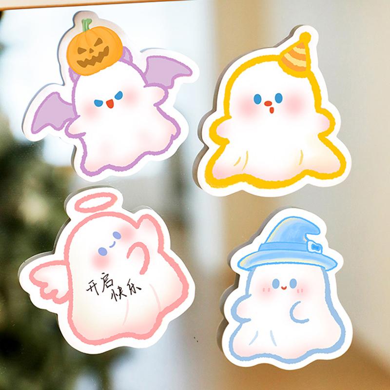 Halloween Ghost Sticky Notes Set 1/4Pcs Reusable Cute Cartoon Die Cut Memo Pad for Study Work Daily Reminder