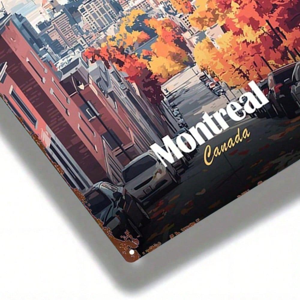 Vintage Montreal Autumn Cityscape Metal Tin Sign 8x12 In 2D Flat Wall Decor Retro Farmhouse Home Kitchen Cafe Bar Gift