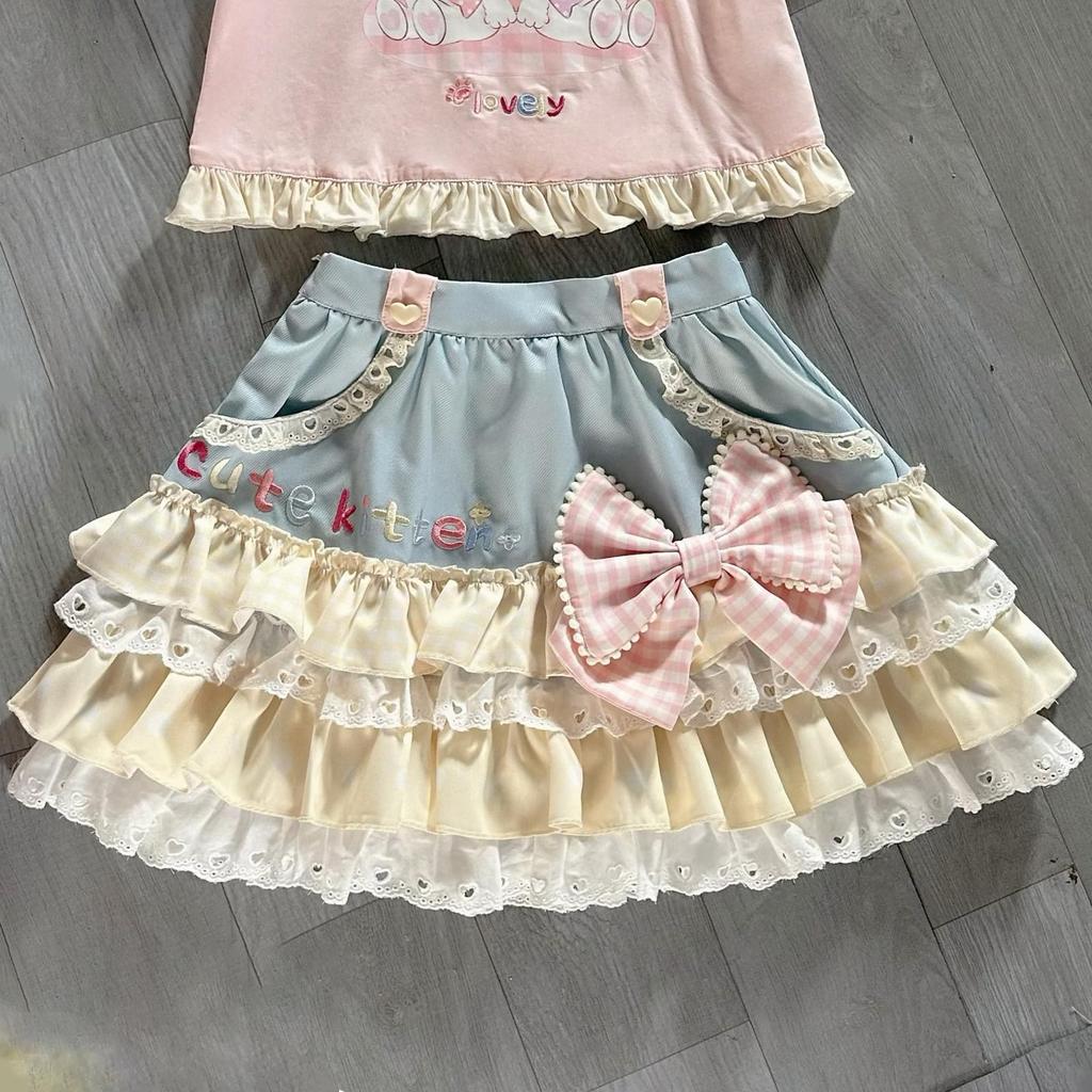 Süßer Rock für Damen mit Visuellem Lolita Traumhaft Locker Prinzessin Sommer Nacht Date [LAVASEON] Schleife, Kei, Spitze, Stil, Süß, Massenproduziert, Passform,