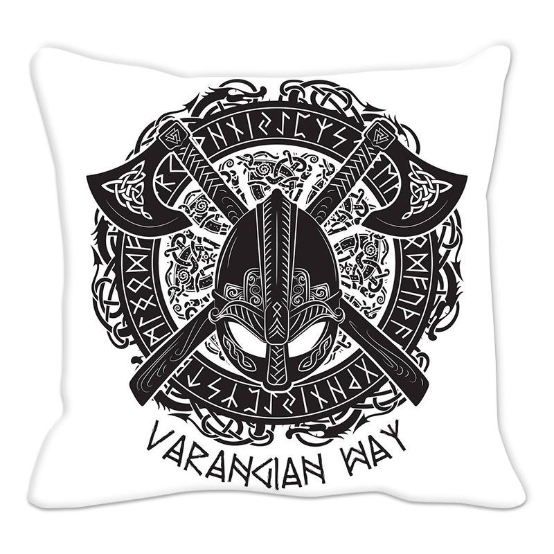 Wikinger Amulett Kissenbezug Sofakissen Heimdeko Schwarz und Weiß Geometrisch Bezug