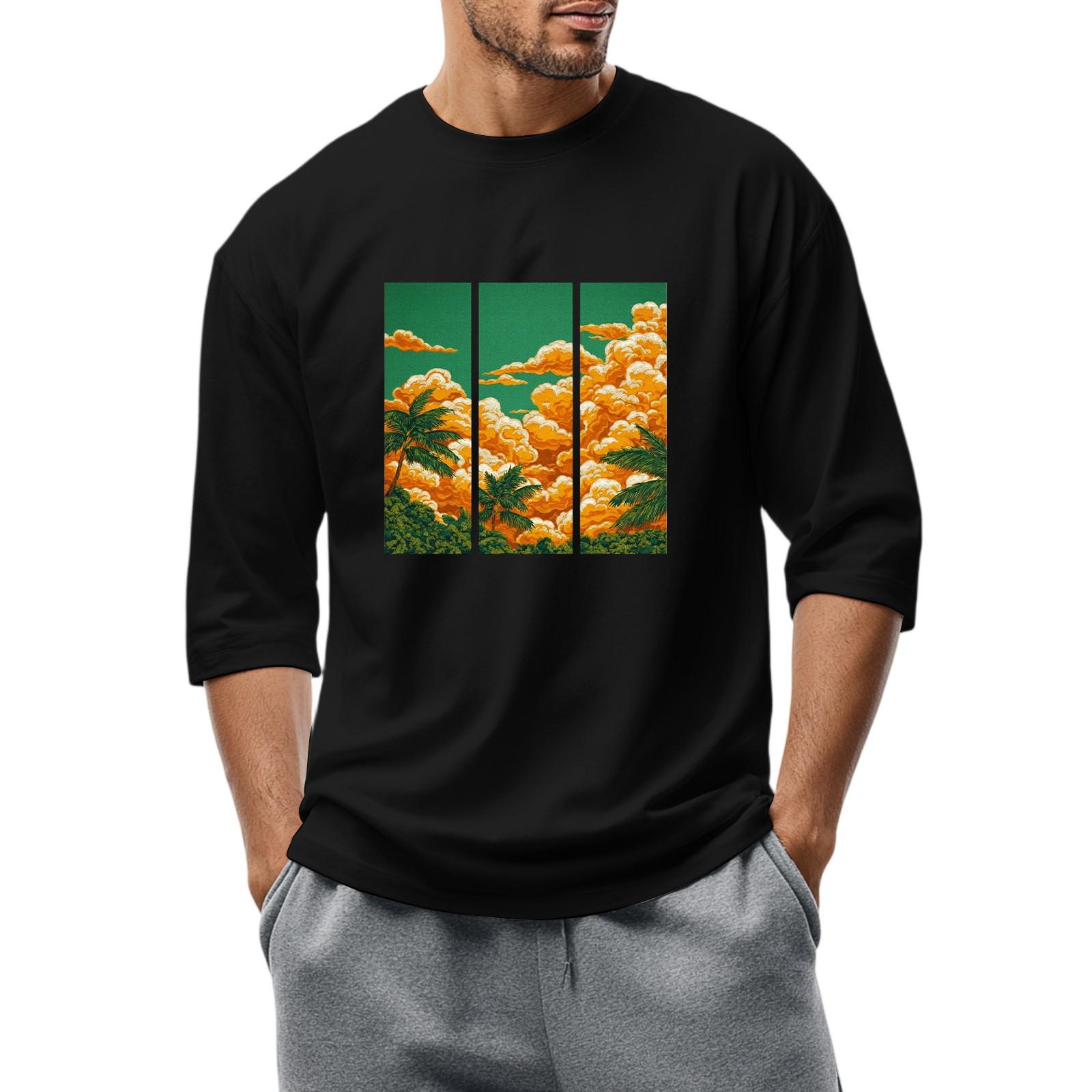 

Men S Round Neck Three-Quarters Sleeve Top Casual Fashion T-Shirt XXXL