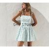 Summer New Product Women's Clothes Bows Shoelace Flowers Print A- line Bubble Mini Dress 4661382