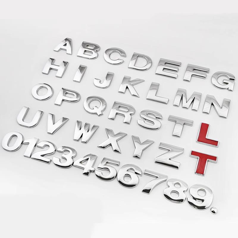 3D Metal DIY Letters Alphabet Numbers Emblem Decal Digital Badge Car Styling Rear Trunk Logo Sticker Accessories Motorcycle