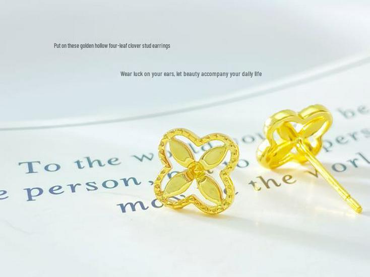 S925 Sterling Silver Four-Leaf Clover Stud Earrings with 18K Gold-Plated Needles - Luxury Feel and Elegant Design
