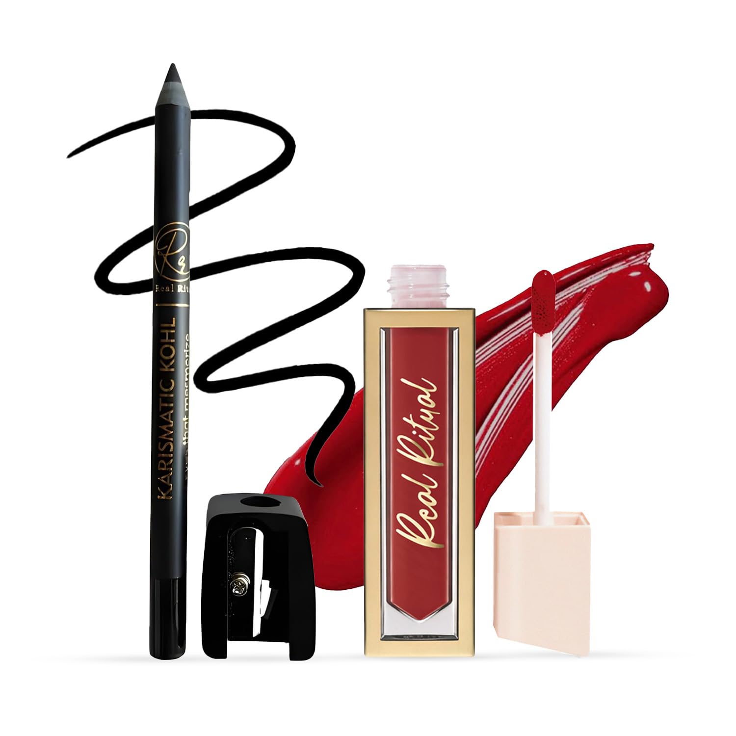 

The Real Ritual Karismatic Kohl Kajal & Liquid Matte Lipstick Combo | Long-Lasting | Smudge & Transfer Proof | Matte Finish | 1.5g Kajal with Sha