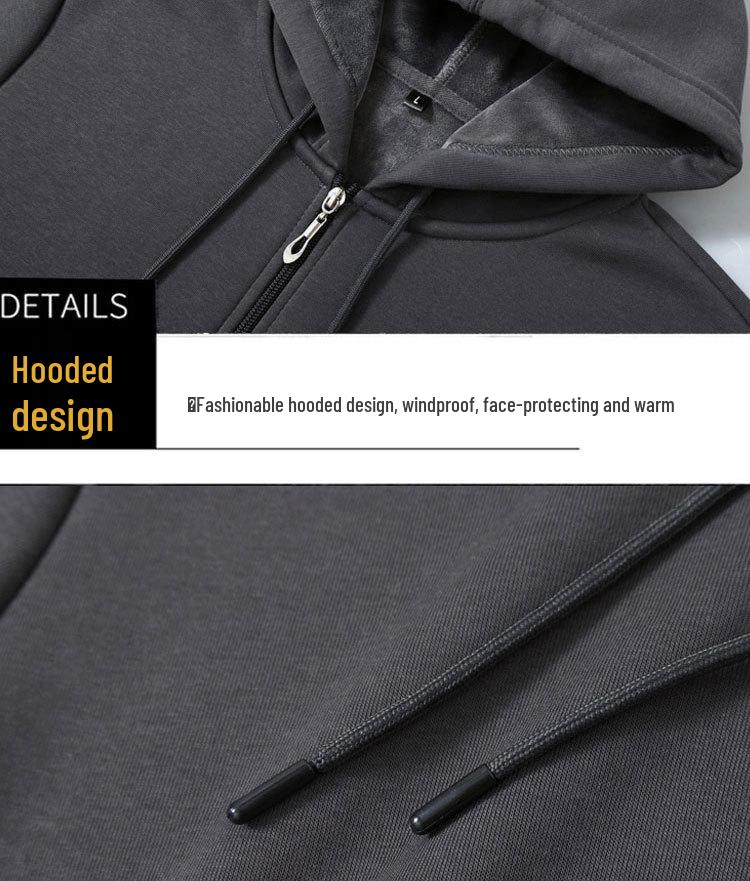 Men's Plus Size Fleece-Lined Zipper Hoodie - Thick, Loose Fit for Autumn and Winter