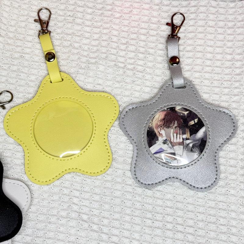 Anime Star-Shaped Badge Protector: PU Leather Pendant Keychain & Ita Bag for 2D Goods Storage