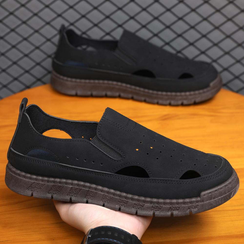 20252025 popular summer men's sandals ultra-light hole men's shoes flat slippers casual shoes black