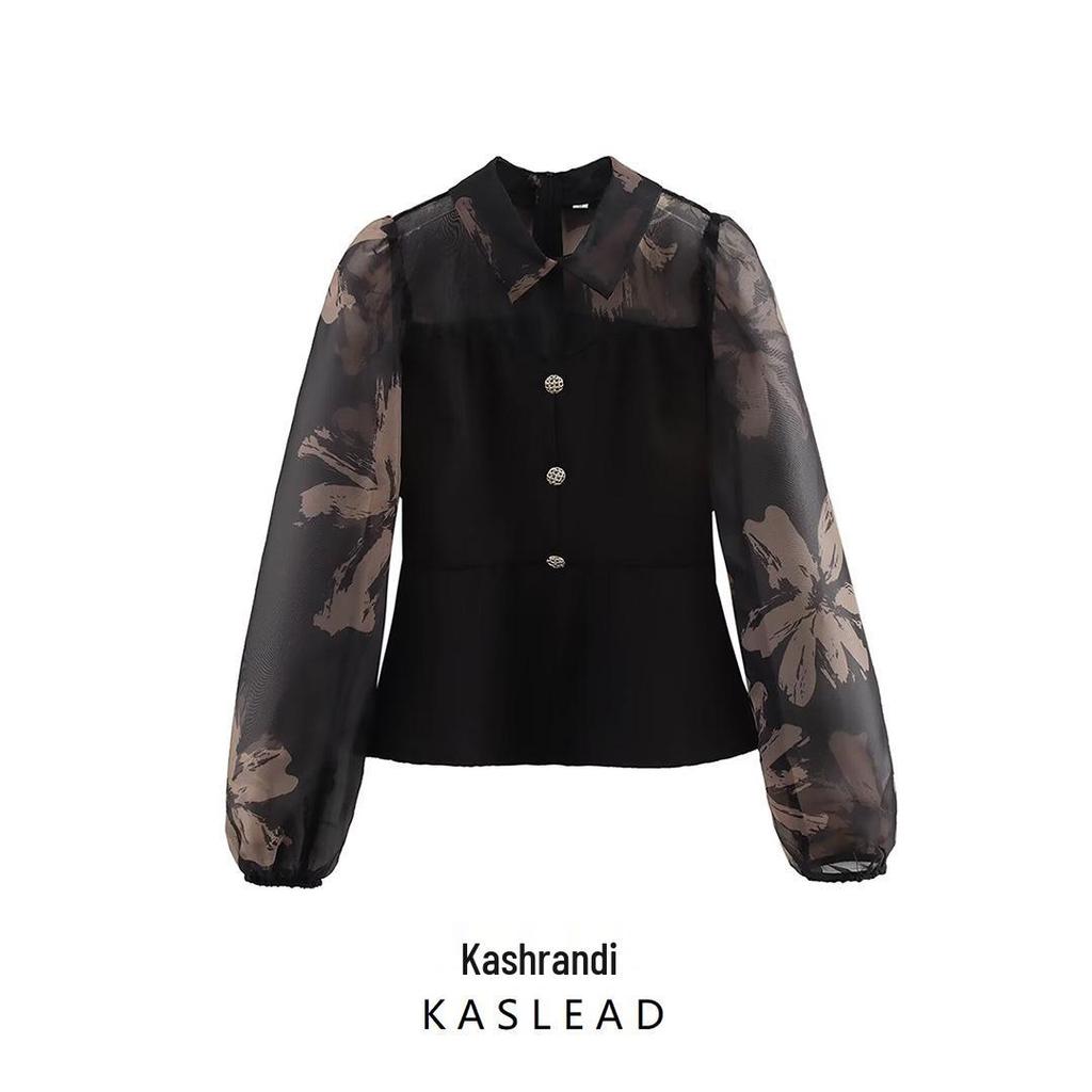 2025 Spring Women's Fashion: European-American Style Versatile Organza Print Top