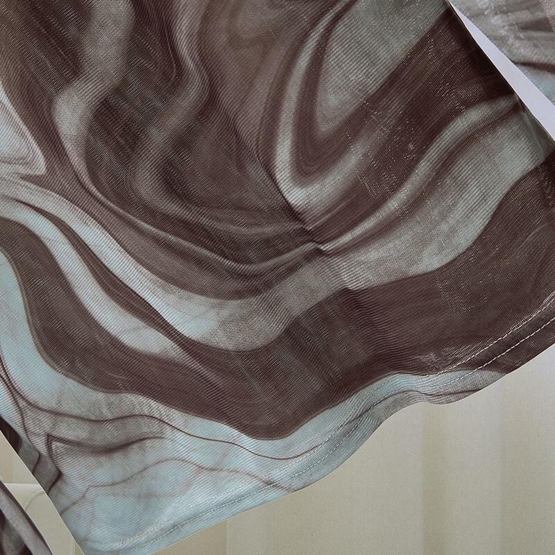 Women's Printed Mesh Long Sleeve Round Neck Top