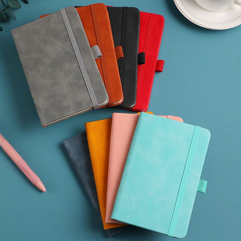Creative Mini Pocket Notebook A6 Size Leather Cover Study Manual with Elastic Strap Liner Pages Office Supplies