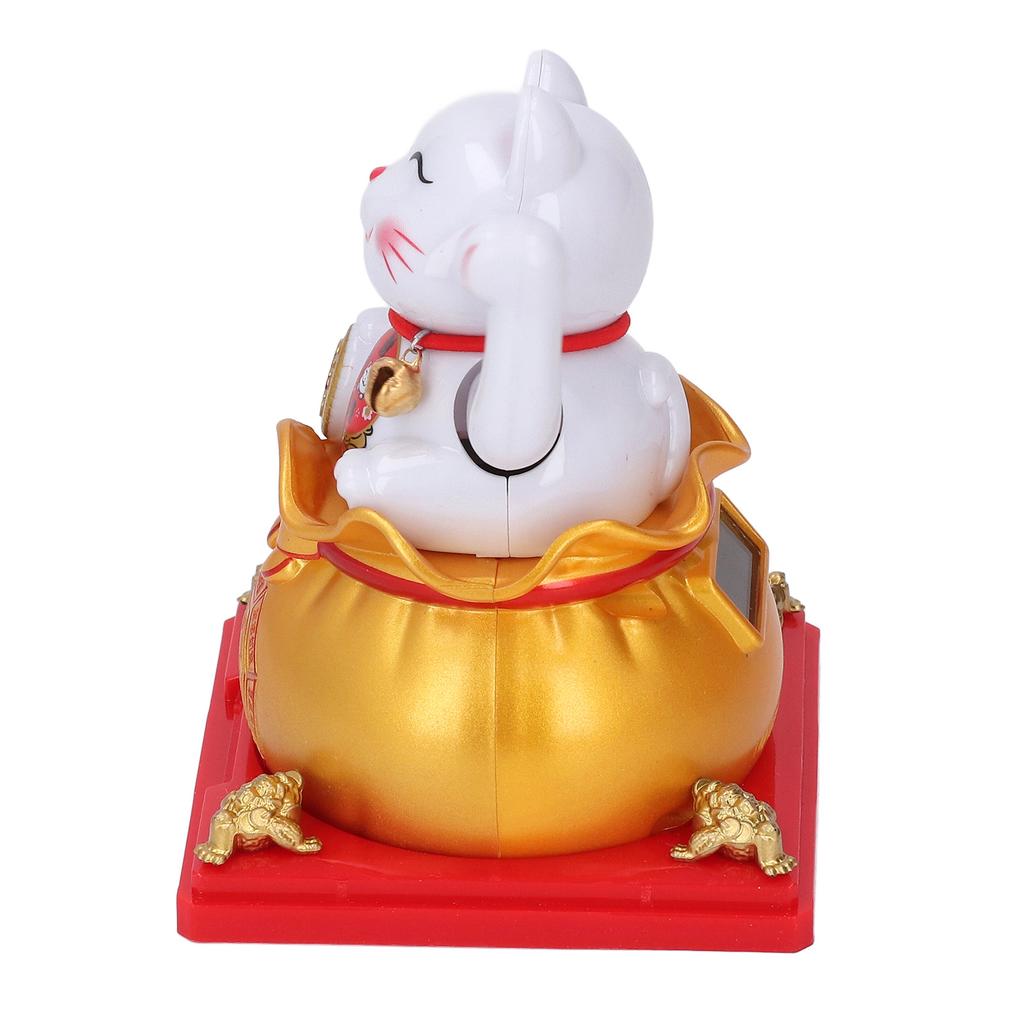 Cat Statue Automatic Waving Arm Solar Powered Wealth Welcoming   Cat for Present Cash Register Home Decoration