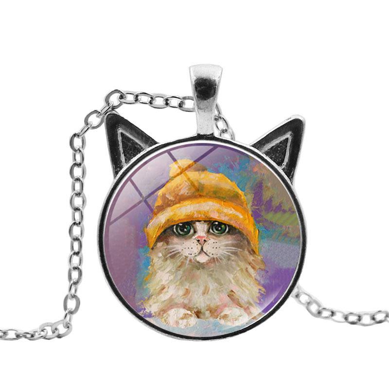 Van Gogh Starry Sky Starry Night Kitten Necklace Women's Versatile Black Cat Ear Pendant European and American