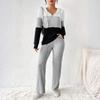 Women's Loose And Comfortable Hooded Drawstring Zipper Color Blocked Casual Fashion Top Solid Color Pants Set