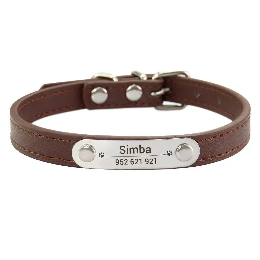 

Carved Name ID Anti-Lost Solid PU Pet Collar - Personalized Pet Collar for Small/Medium/Large Dogs, Puppies & Cats, Pet Supplies L кавовий