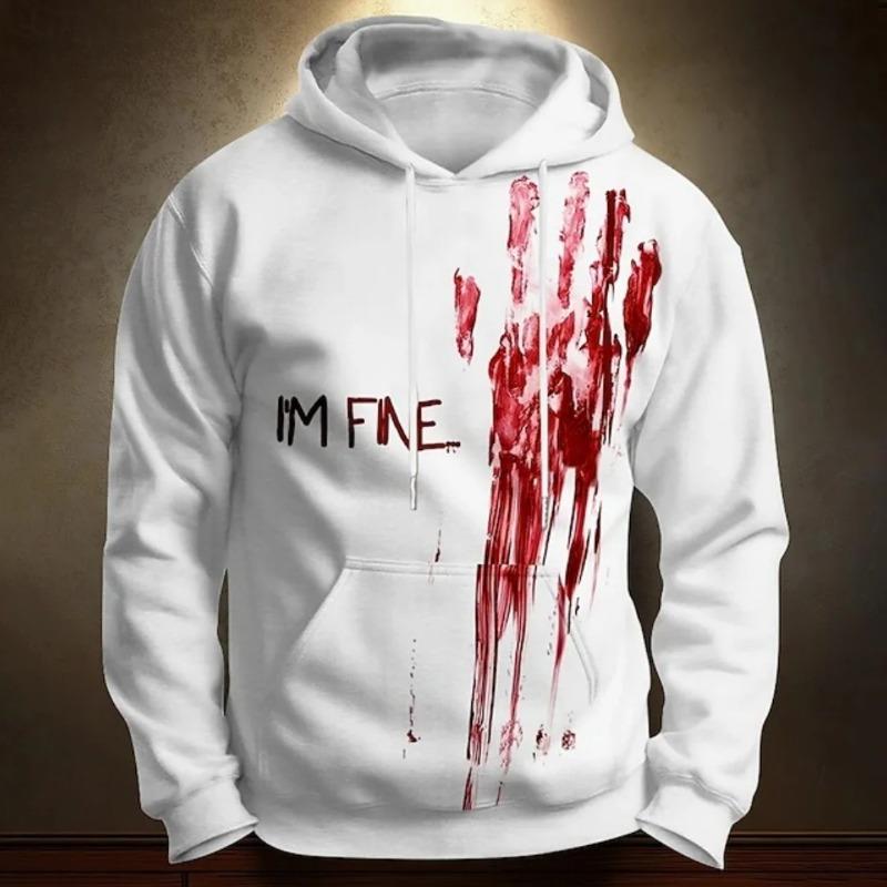 Halloween Men's Hoodie Blood Stain 3D Print Sweatshirt Exaggerated  Long Sleeve Sweatshirt Hoodie Oversized Men's Clothing