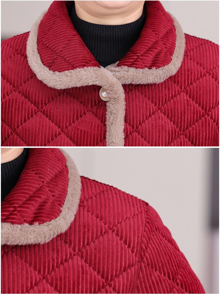 Cozy Plaid Fleece-Lined Jacket for Elderly Women - Mid-Length Winter Coat for Grandmothers