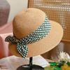 Straw Hat Female Summer Small Floral Bow Short Brim Bucket Hat Travel Vacation Sun Protection Sun Hat Fine Grass Straw Hat