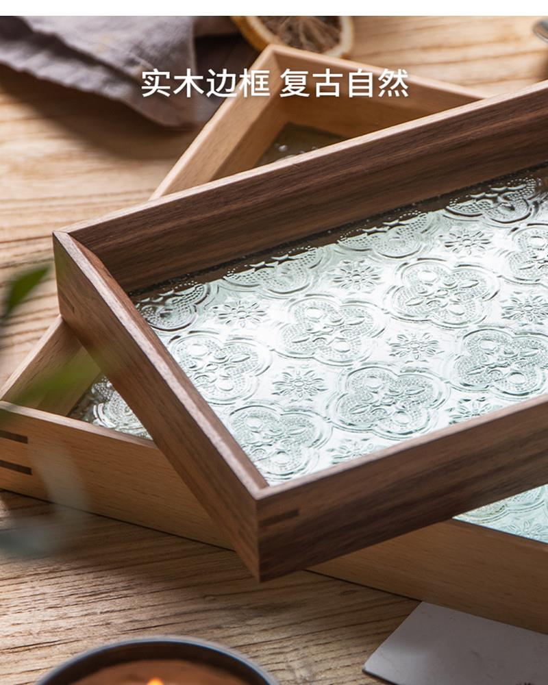 Rechteckiges Holztablett im japanischen Stil, Leichter Luxus Glas Heimdekoration Aufbewahrung Wohnzimmer Couchtisch Tablett