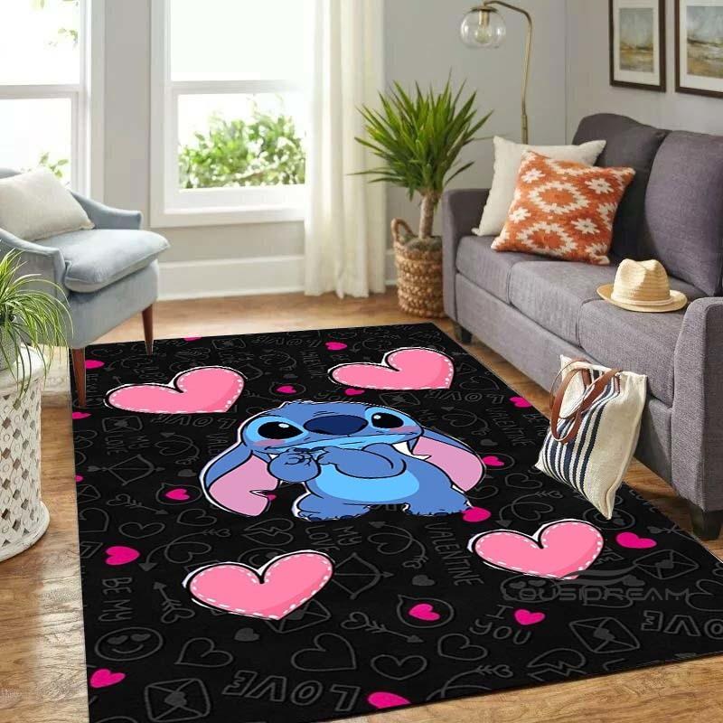Personalized name-customized rug, "Stitch" print, suitable for living rooms, bedrooms, large-sized soft rug, home décor, sofa