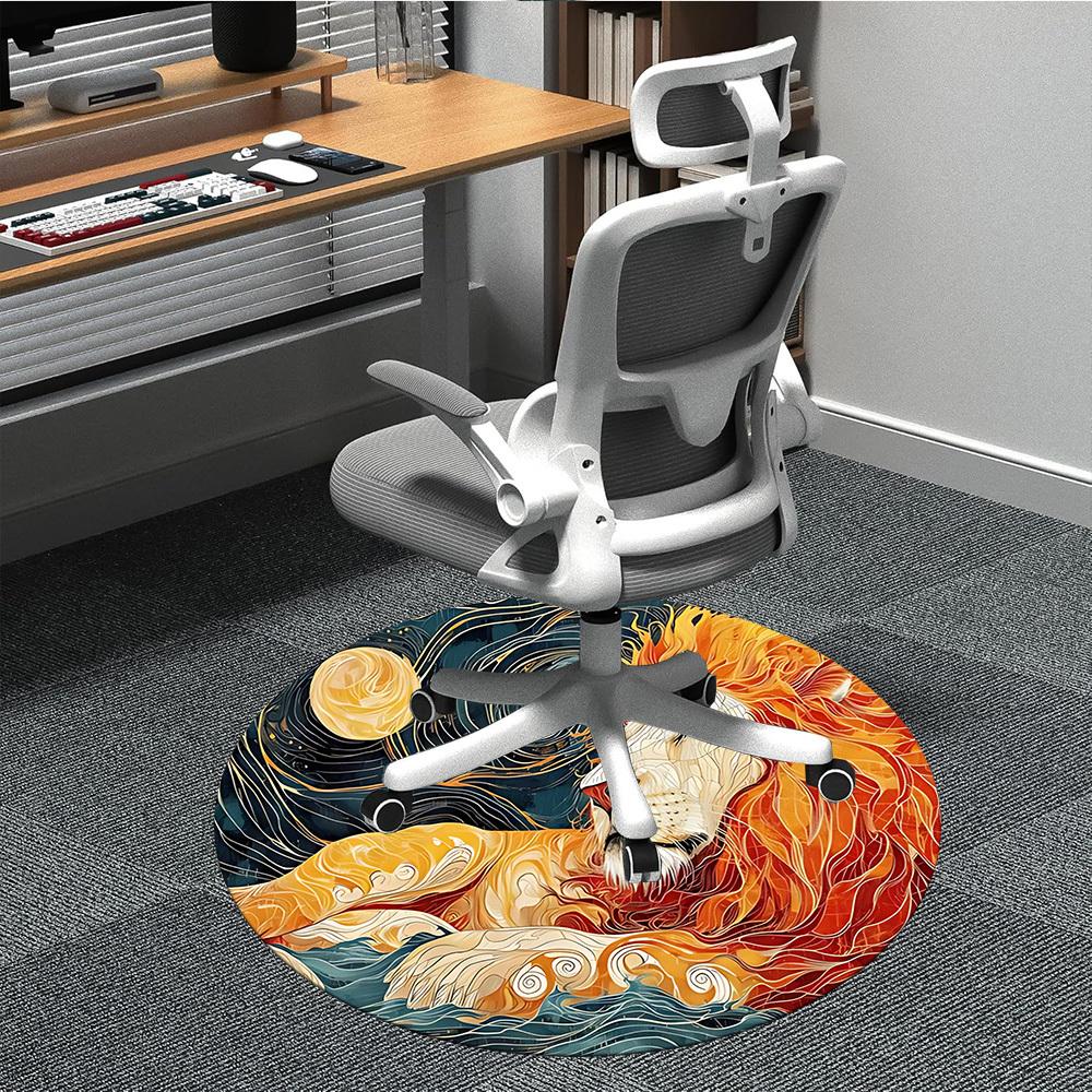 

1PC Lion Flame Office Round Area Rug, Mat Suitable For Office, Under Office Chairs Bedroom Living Room Home Decor, Room Deco 80cm
