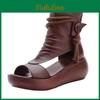 Leather Sandals Soft Womens Thicksoled Softbottomed Wedge Heels Retro Roman Sandals Hightop Raised Platform Ethnic Style Shoes