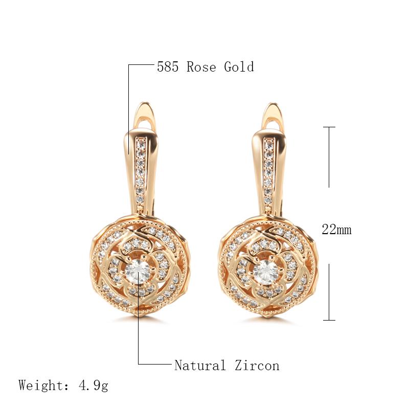 New  Rose Gold Color Flower Drop Earrings For Women Micro Inlay Natural Zircon Accessories Vintage Fine Daily Jewelry