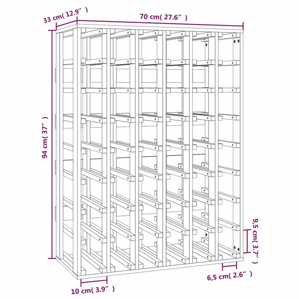Wine Rack 70 X 33 X 94 Cm Solid Pine Wood