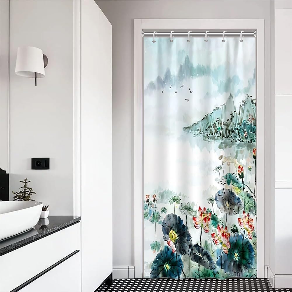 Green Bamboo Shower Curtain Bamboo 3D Printed Outdoor Bathroom Curtain Japanese Asian Zen Spa Spring Botanical Waterproof Fabric