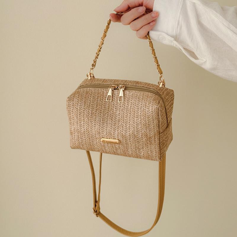 Yogodlns Fashionable Stylish Woven Straw Women's Bag New Trendy Chain Handbag Simple Woven Shoulder Crossbody Bag