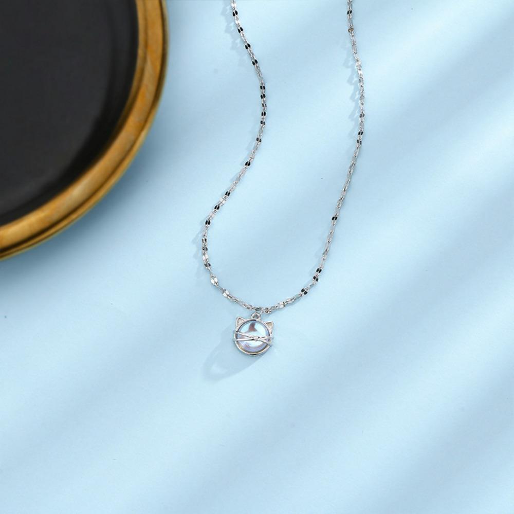 Bunte Glaskatzen-Anhänger-Halskette, weiblicher Wald, niedliche Schlüsselbeinkette