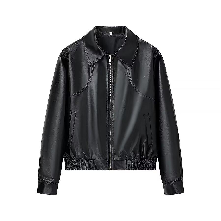 

Осенняя новая женская одежда, европейский и американский французский дизайн, модная и универсальная повседневная куртка из кожи на лацкане с молнией L