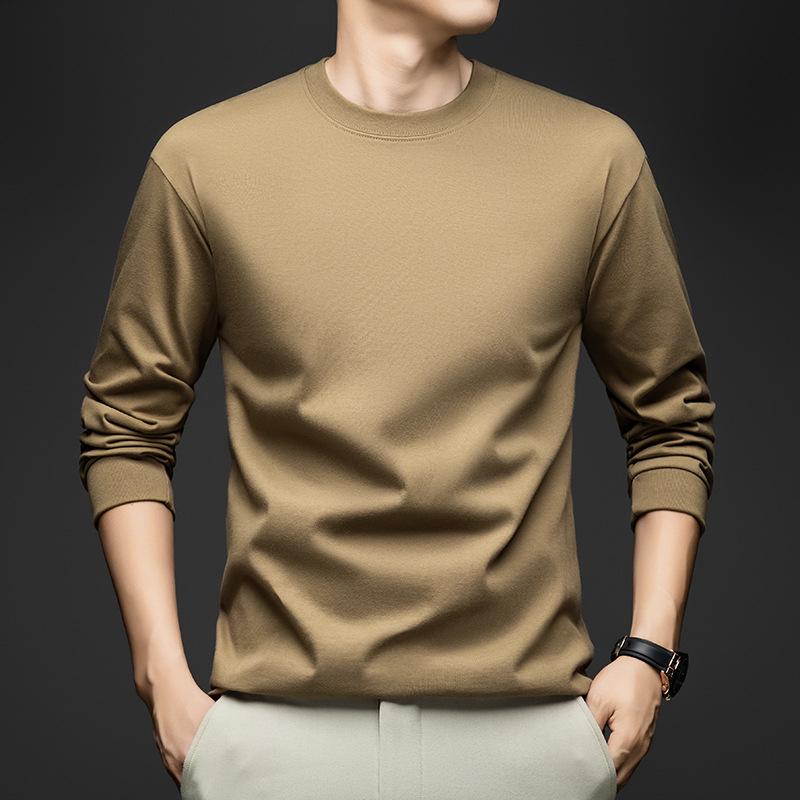 

2025 Men s Casual Korean Solid Color Long Sleeve Crew Neck T-shirt 2XL света кофе