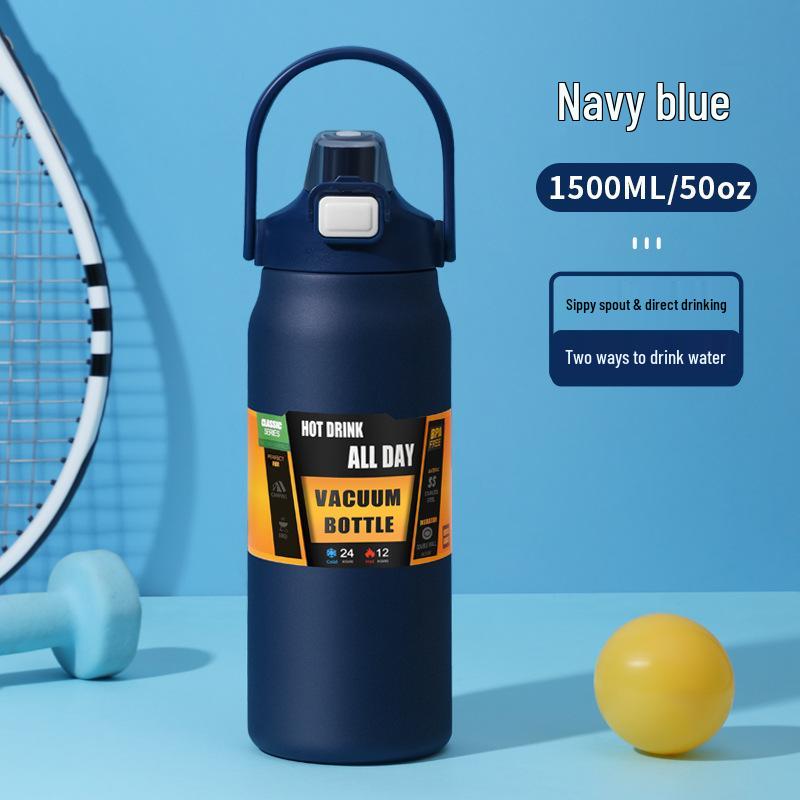 304 Stainless Steel Large Capacity Vacuum Insulated Sports Bottle with Handle and Dual Drink Lids for Outdoor Activities