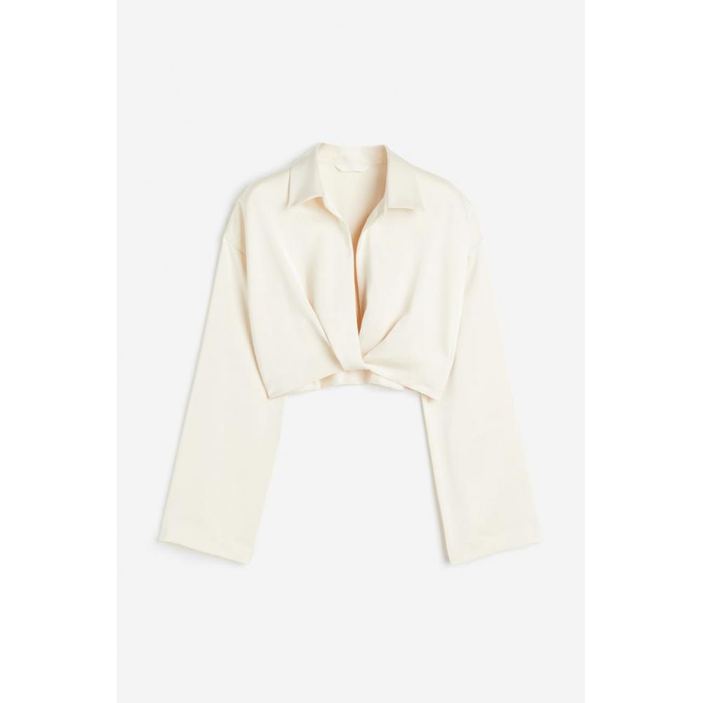 

H M Satin cropped blouse light beige