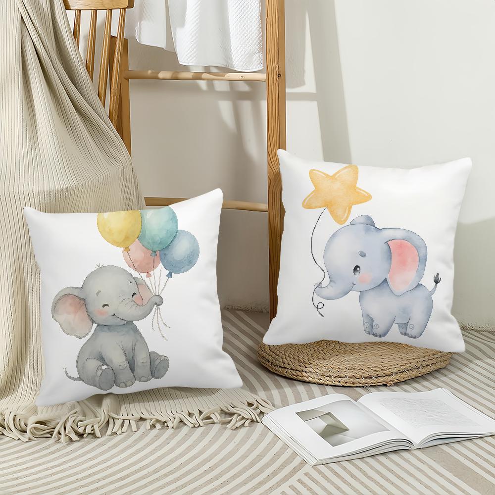 Watercolor Elephant Cute Art Pillow Case Sofa Living Room Bedroom Headboard Backrest Square Cushion Nap Time