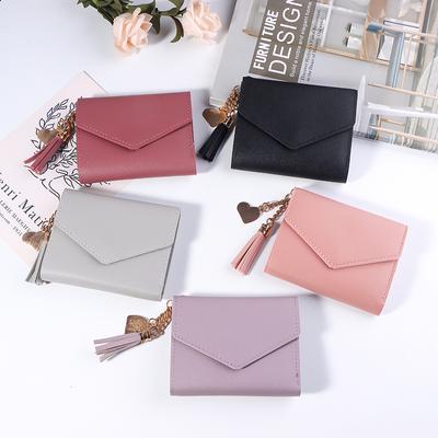 Portefeuille court à pompon pour femmes, 1 pièce, Mini porte-monnaie, pochette pour cartes, pochette pour filles