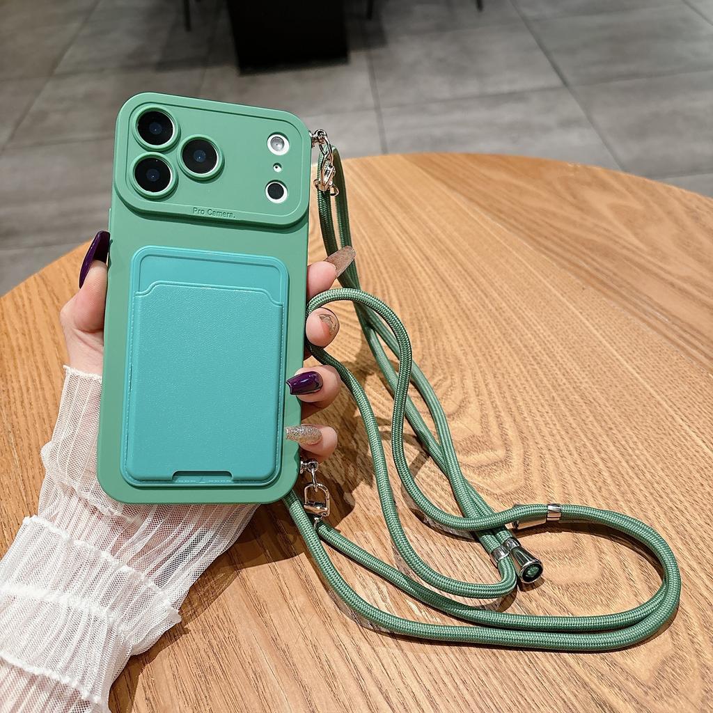 Luxury Crossbody Necklace Lanyard Card Pack Soft Case For iPhone 17 16 15 14 Plus 13 12 Pro Max Mini 17promax 17pro Wallet Cover