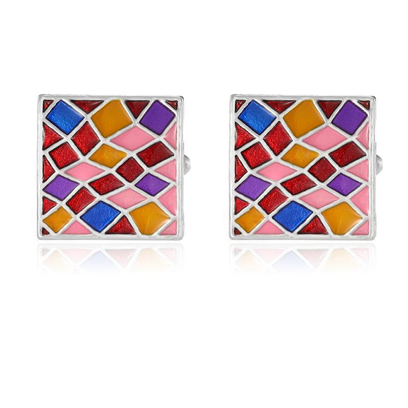 2024 Neues Design Bunte Emaille Quadratische Manschettenknöpfe Herrenhemd-Accessoires Modisch Kariert Bemalt Formeller Anzug Ärmelnägel Knopf