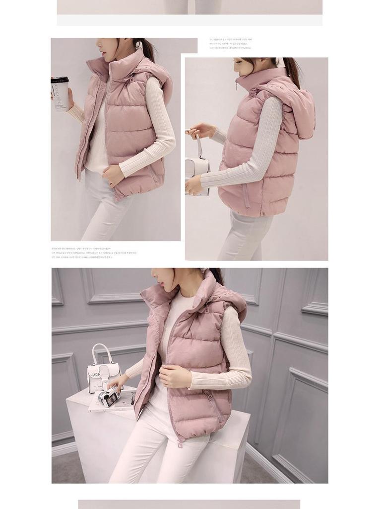 Autumn/Winter 2025 Women's Slim Fit Down Cotton Vest with Detachable Hood - Korean Style, Warm, Sleeveless, Short Length.