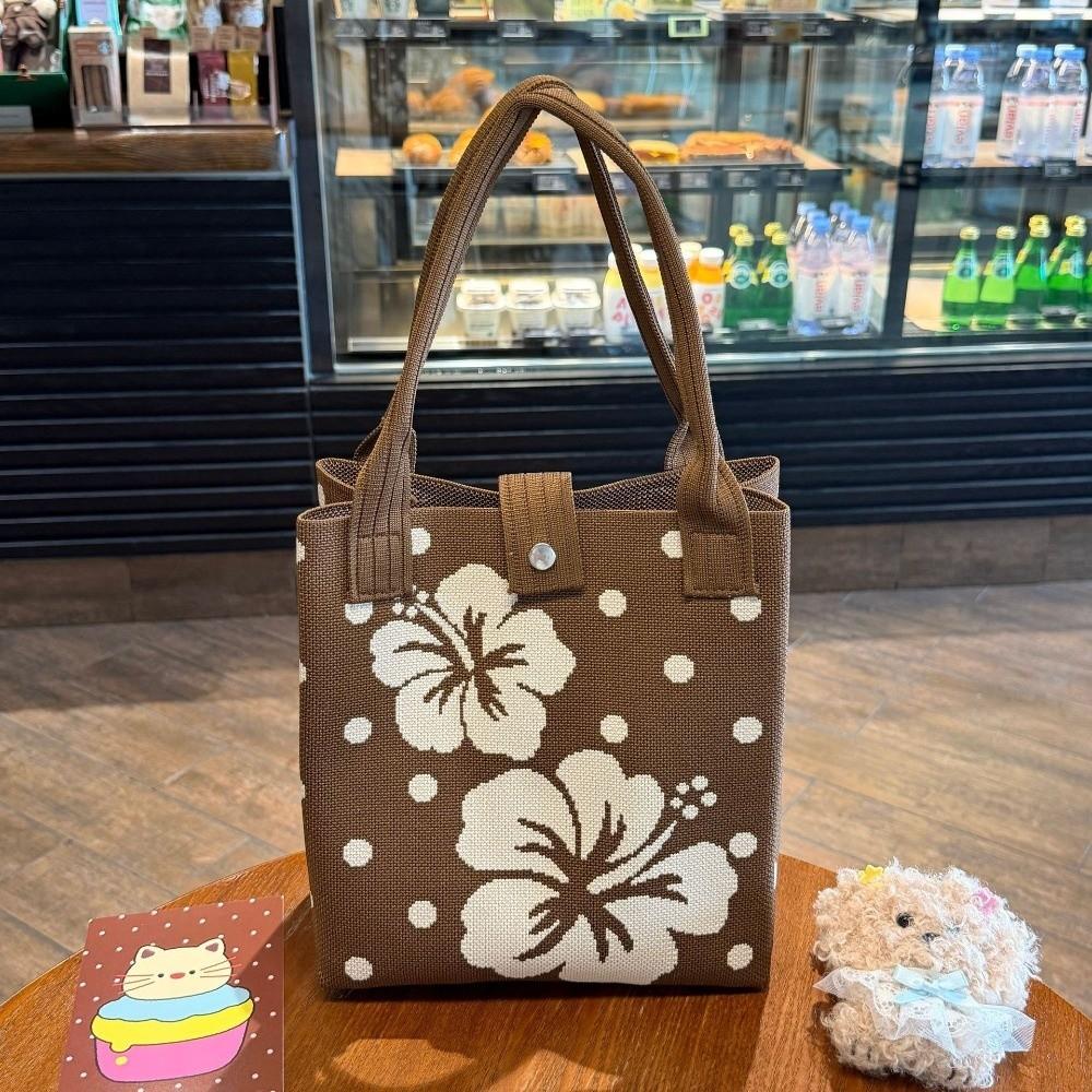 Large Capacity Knitted Bucket Handbag Lightweight Handheld Bag Cartoon Tote Bag  Casual Use