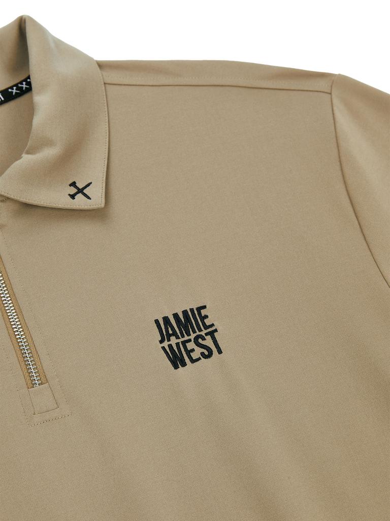Jeimiweseuteu Half-Zip Jersey Collar T-Shirt (Beige)