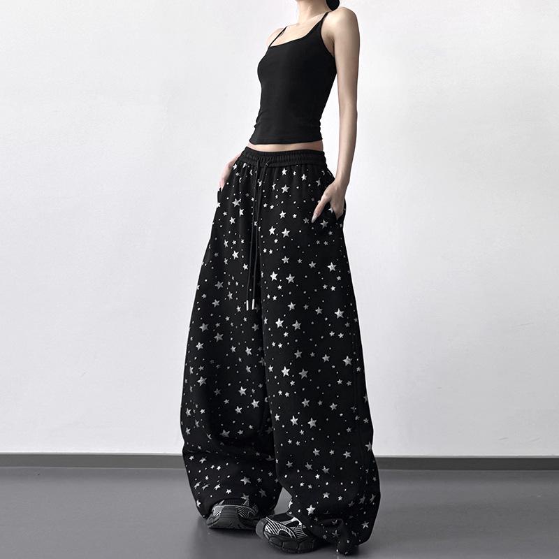 

Women s Black Star Print Wide-Leg Sweatpants Small чёрный