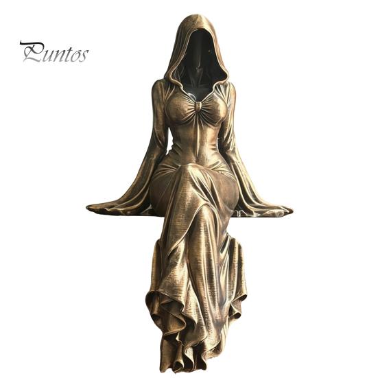 Detaillierte Faltenstruktur Skulptur 3D Gedruckte Sensenmann Göttin Figur Ornamente, Dunkler Stil Skulptur, Abstrakte Kunst Gotische Gesichtlose Statue für M goldgelb