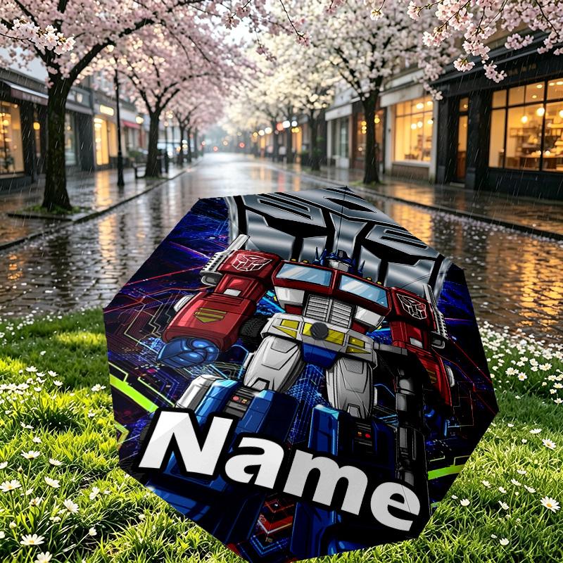 Custom Name Personalized Transformers Print Umbrella, Auto Open Close, 8‑Rib Sturdy Frame, Commute Camping Hiking Use, Birthday Gift