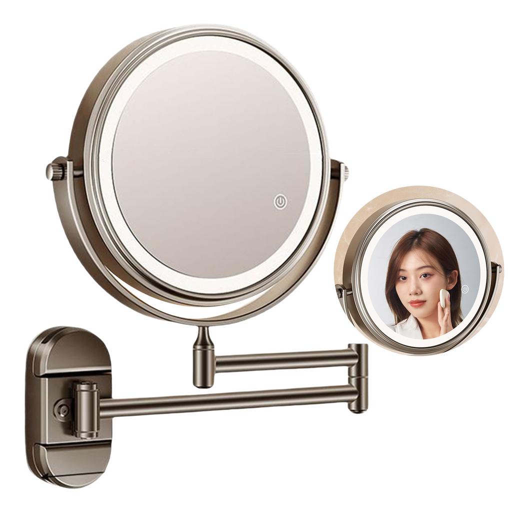 Adjustable 360 Degree Rotating Makeup Mirror Wall Mounted With LED Light Double Side Magnification Bathroom Use